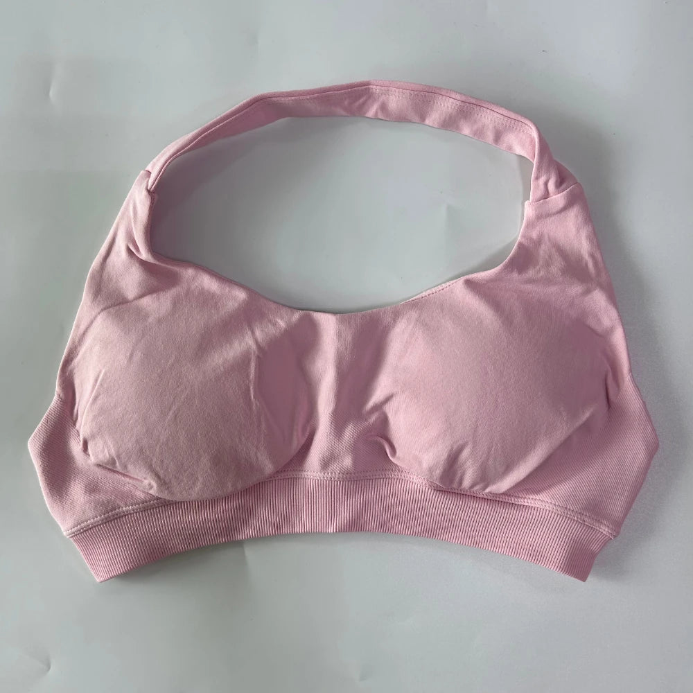 Women’s Yoga Bra Halter Neck Strap Open Back Medium Support Fitness Crop Top for Gym and Yoga