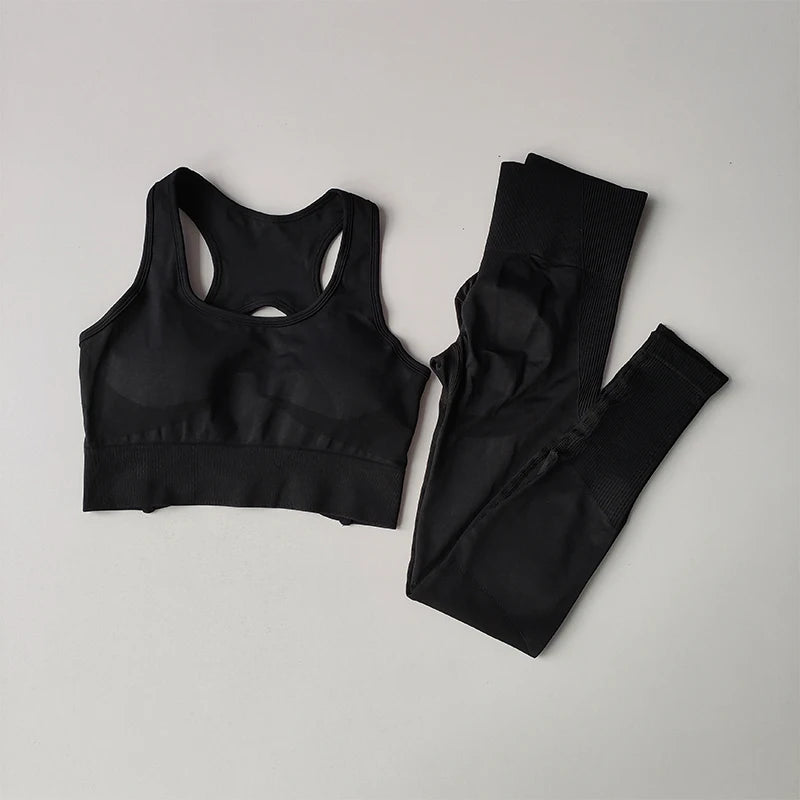 2PCS Sports Bra Women Set Professional Fitness Tank Top Bra Shockproof Running Leggings Yoga Suit Beautiful Back Bra Clothing
