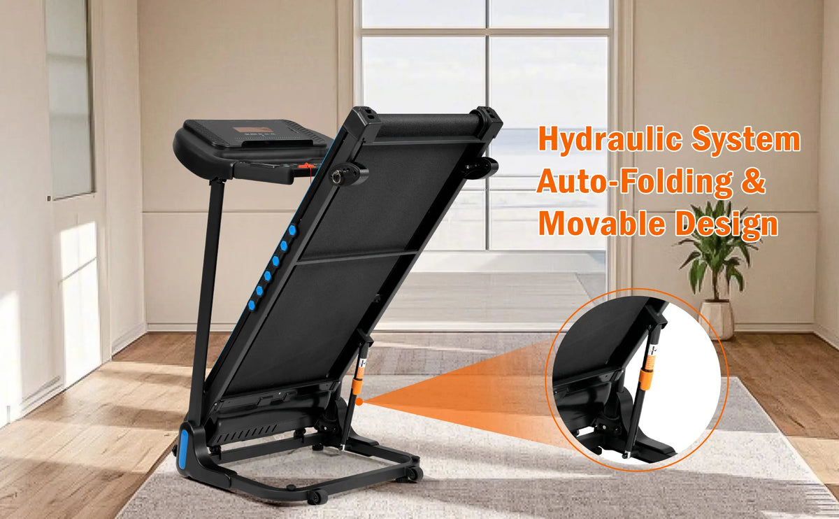 Incline Treadmill for Running and Walking 3.0 HP with 350 lb Capacity Hydraulic Auto Folding Type C and USB Charging up to 10MPH plus Bluetooth Speaker