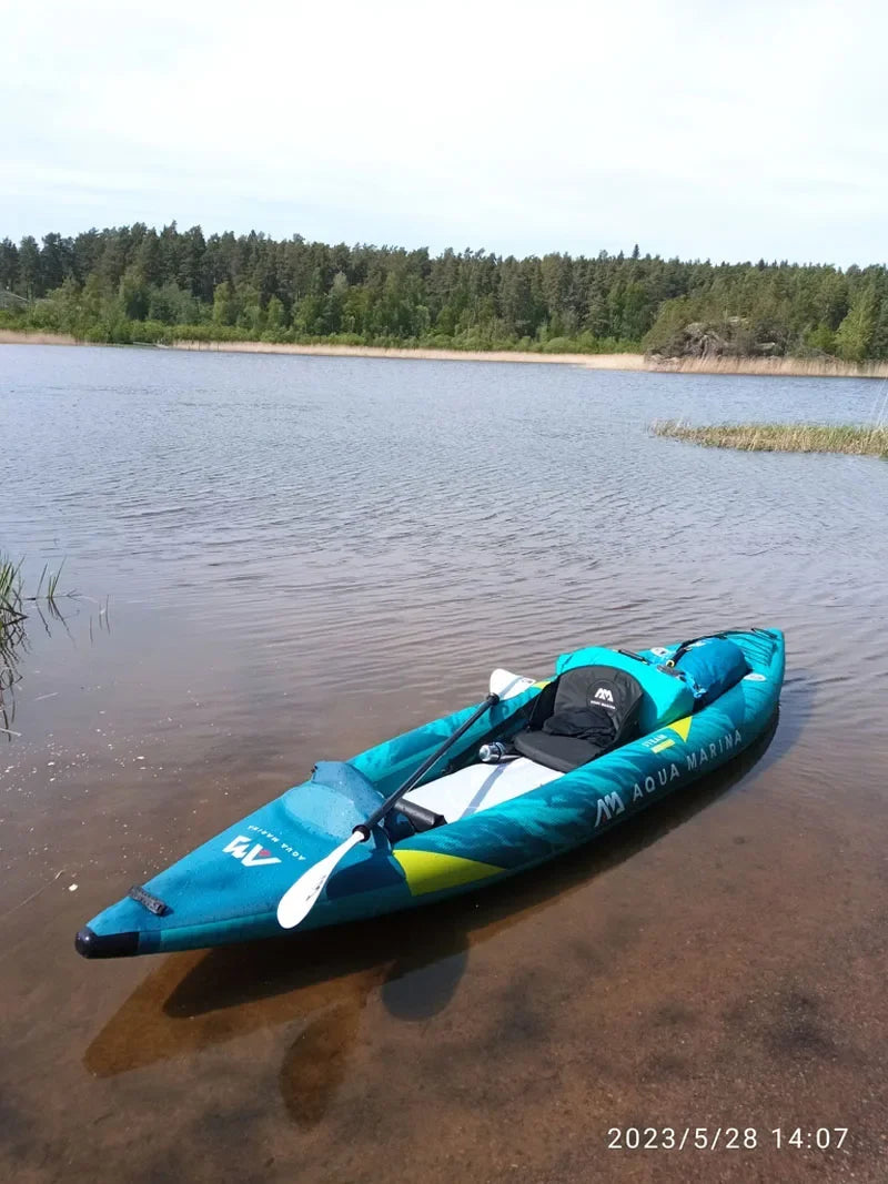 STEAM Aqua Marina Kayak 2025 Upgraded Printing Pattern Reinforced PVC Drop‑Stitch Floor V‑Shape Keel High‑Back Seat Fins and Footrest, Single or Tandem