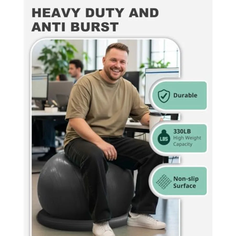Office Desk Yoga Ball Chair – Blue Stability Ball Chair for Back Pain Relief, Core Strength, Posture Support & Stretching