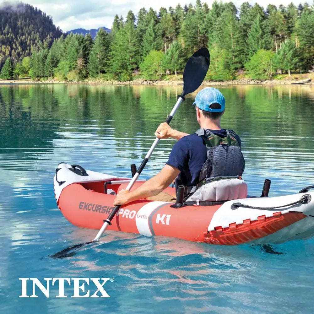 Excursion Pro K1 Inflatable Kayak Set Includes Deluxe 86in Kayak Paddles and High‑Output Pump Super‑Tough PVC