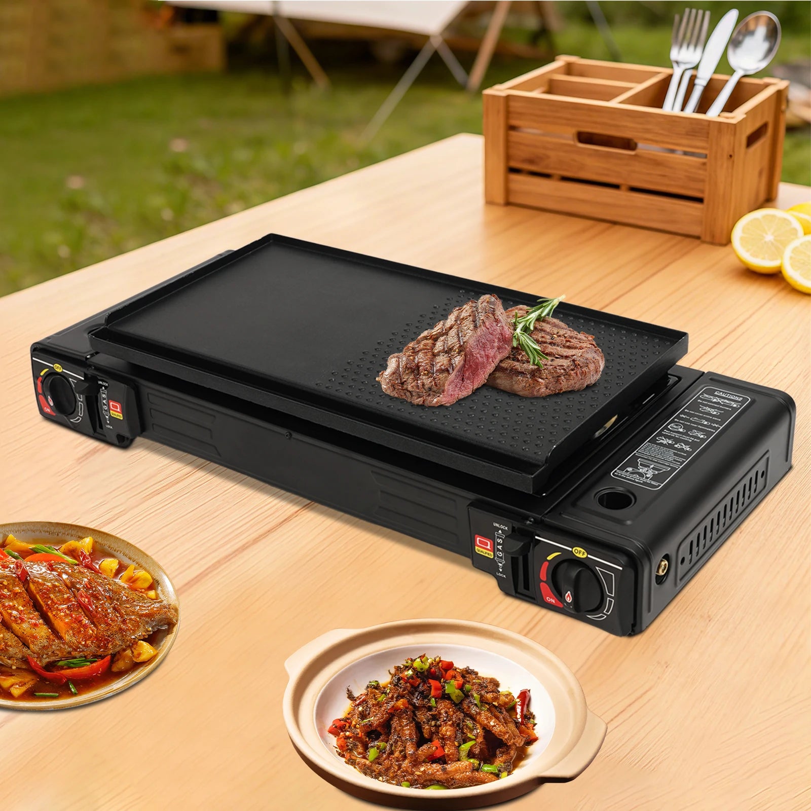 2‑Burner Portable Camping Stove 2500W Each Gas Grill Stove with Carry Case Butane/LPG Compatible