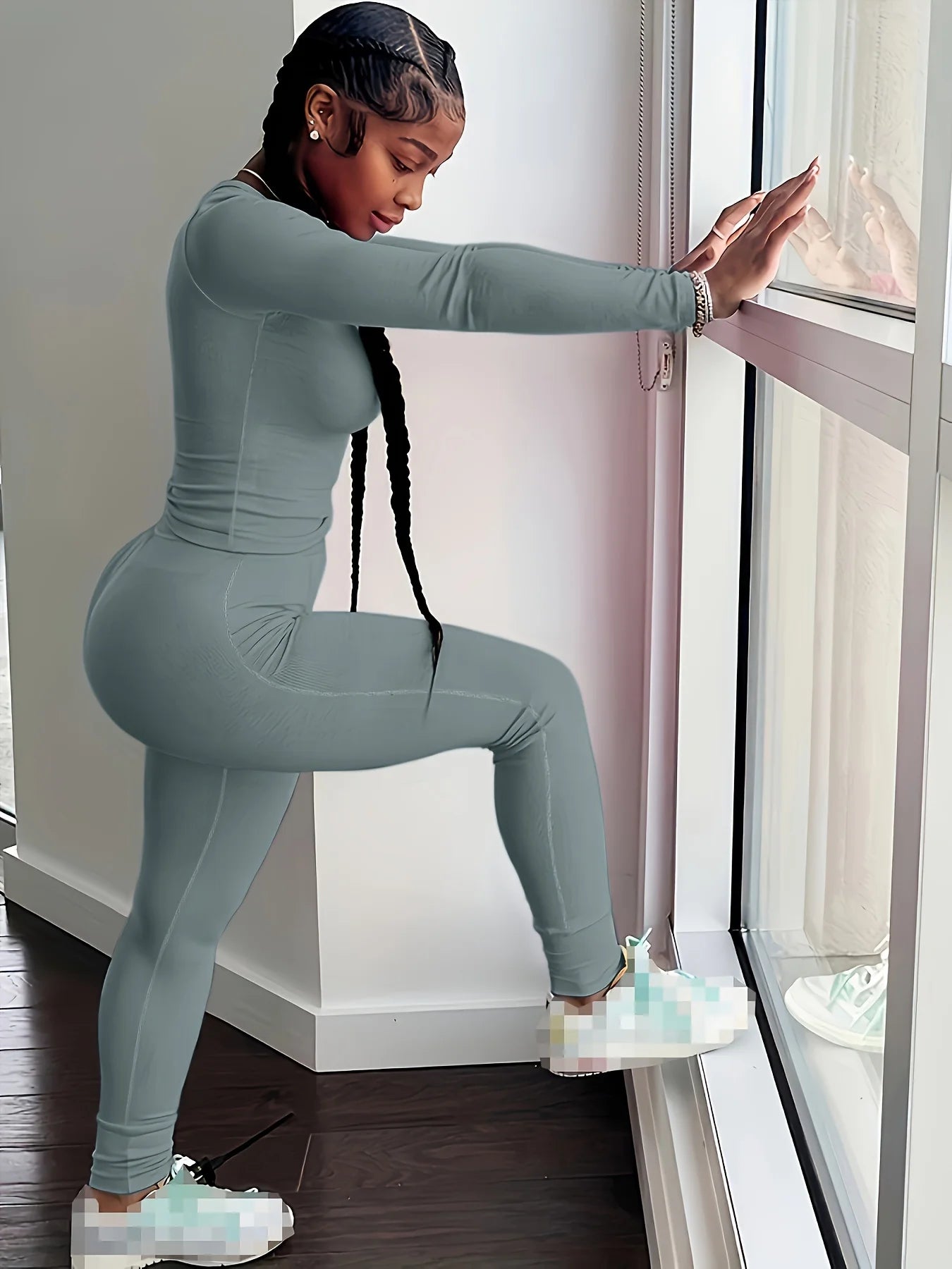 Womens Long sleeve Shirt  and Leggings Set Exercise wear 2 Piece Set