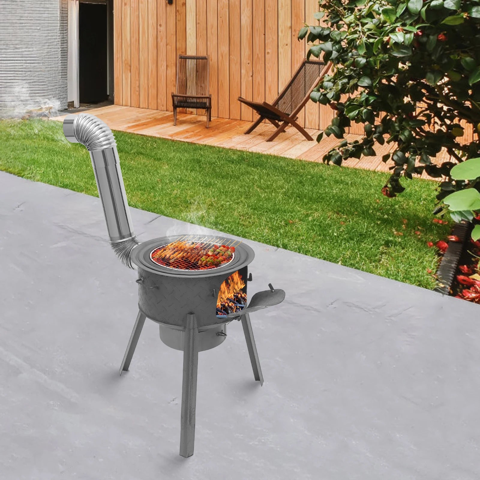 Indoor Outdoor Multifunction Wood Burning Stove, Portable Camping Wood Stove for Heating, Barbecuing, Frying, and Deep‑Frying