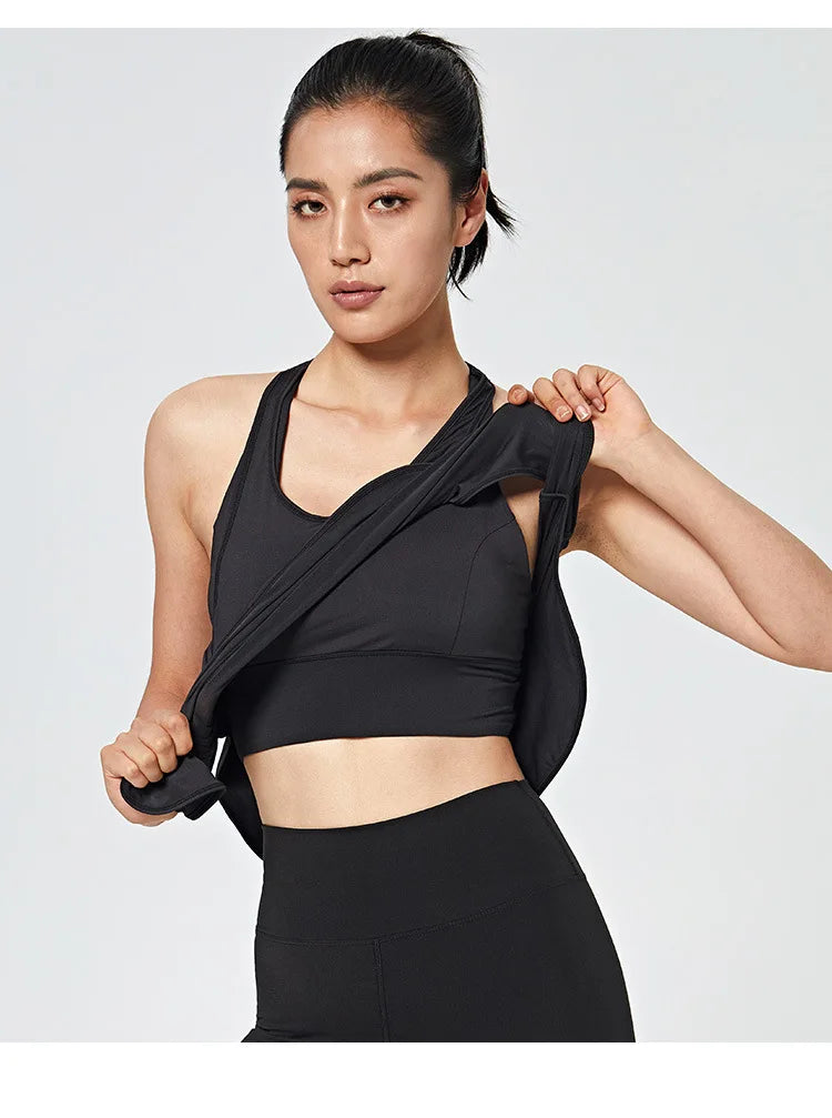Fitness Yoga Gym Women Tank Crop Top with Bra Sleeveless Shirt Vest Running Quick Dry Sportswear One Piece Workout Clothing