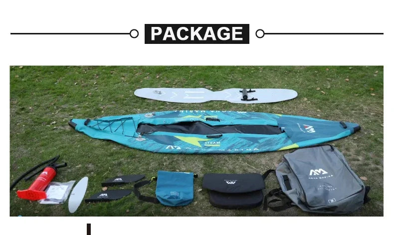 STEAM Aqua Marina Kayak 2025 Upgraded Printing Pattern Reinforced PVC Drop‑Stitch Floor V‑Shape Keel High‑Back Seat Fins and Footrest, Single or Tandem