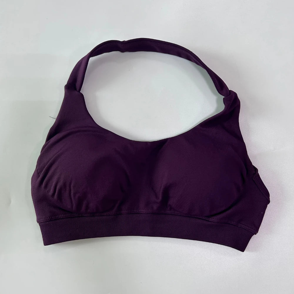 Women’s Yoga Bra Halter Neck Strap Open Back Medium Support Fitness Crop Top for Gym and Yoga