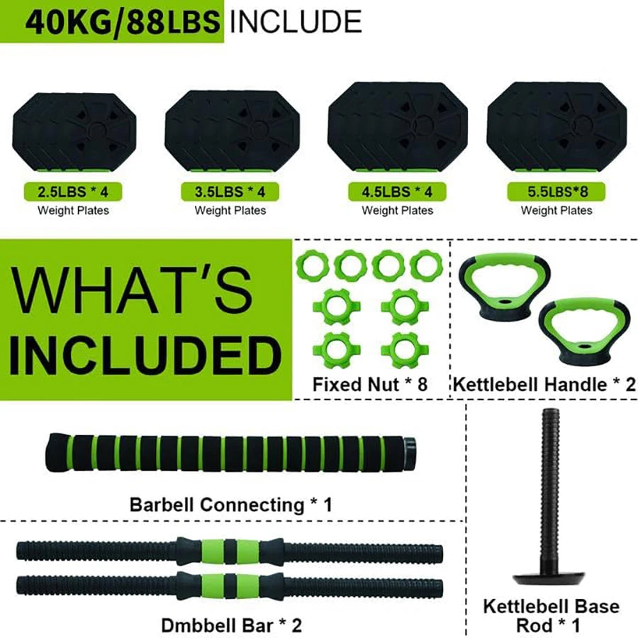 66 lb / 88 lb 4‑in‑1 Adjustable Kettlebell and Dumbbell Set, Converts to Kettlebells, Barbell, and Push‑Up Stands for Home and Gym Training