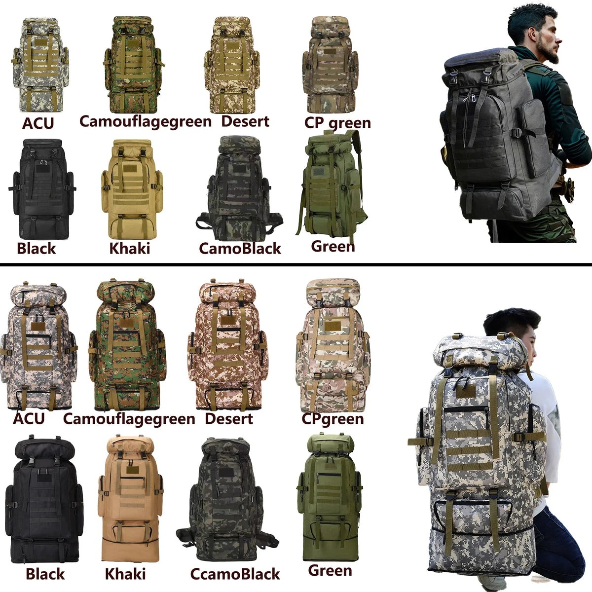 Large 80L 100L Mountaineering Backpack for Hiking Camping Travel and Tactical Outdoor Use