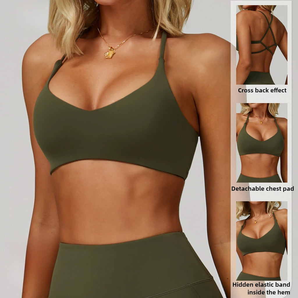Cross Shoulder Straps Sports Bra Anti‑Sweat Fitness Top Women Yoga Bra Shockproof Crop Top Push Up Sport Bra Gym Workout Top