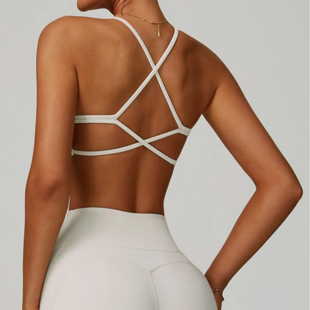 Cross Shoulder Straps Sports Bra Anti‑Sweat Fitness Top Women Yoga Bra Shockproof Crop Top Push Up Sport Bra Gym Workout Top