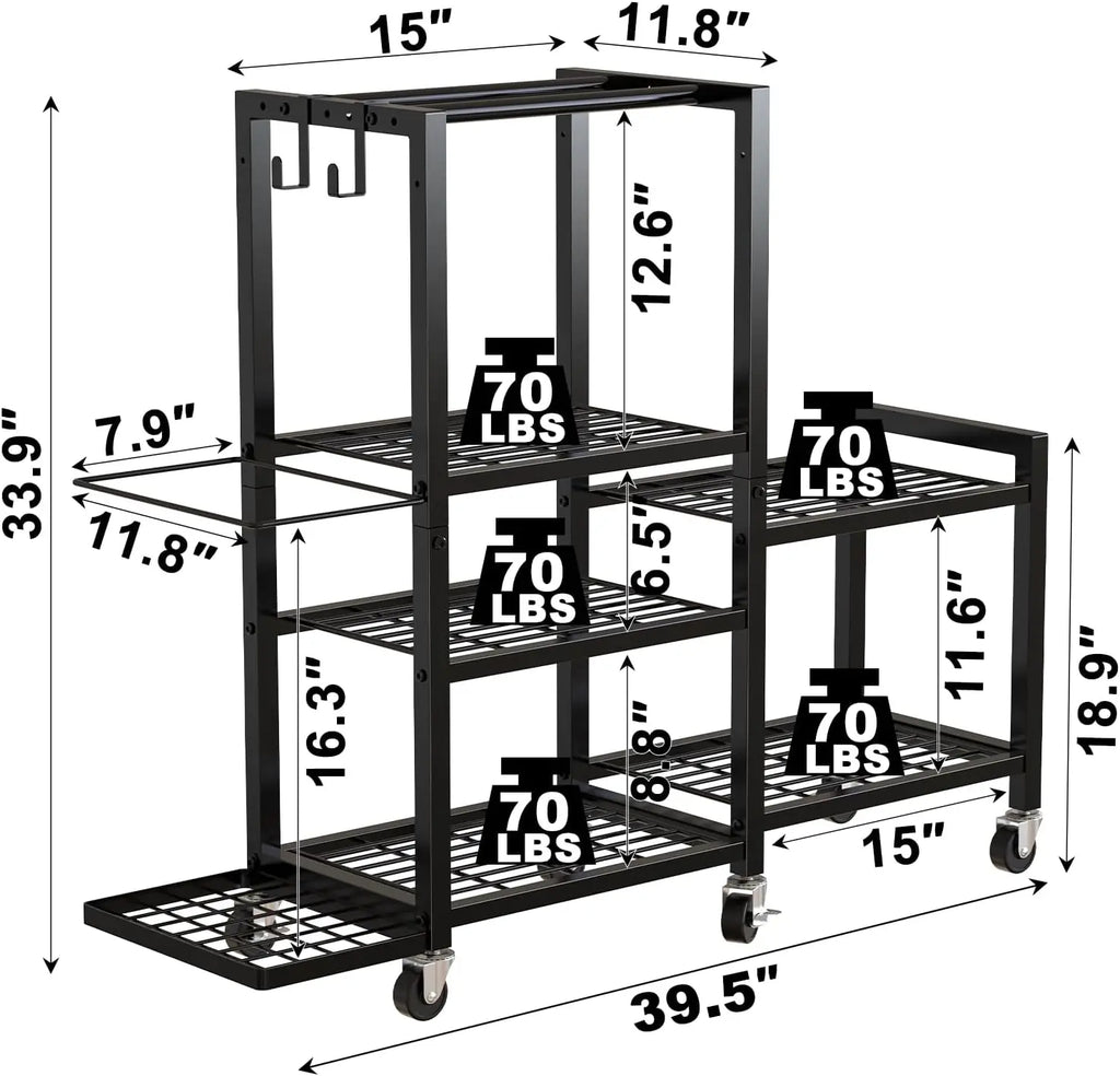 6 Tier Adjustable Gym Storage Rack with Wheels for Dumbbells Yoga Mats and Fitness Equipment