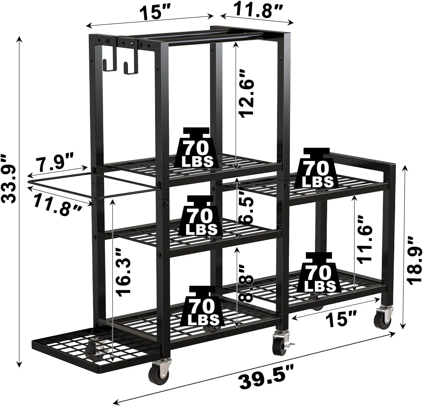 6 Tier Adjustable Gym Storage Rack with Wheels for Dumbbells Yoga Mats and Fitness Equipment