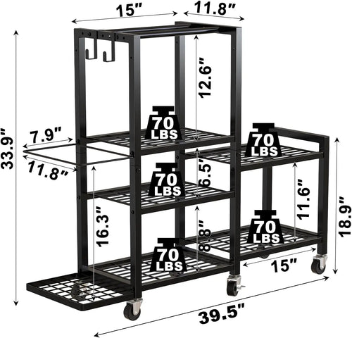 6 Tier Adjustable Gym Storage Rack with Wheels for Dumbbells Yoga Mats and Fitness Equipment