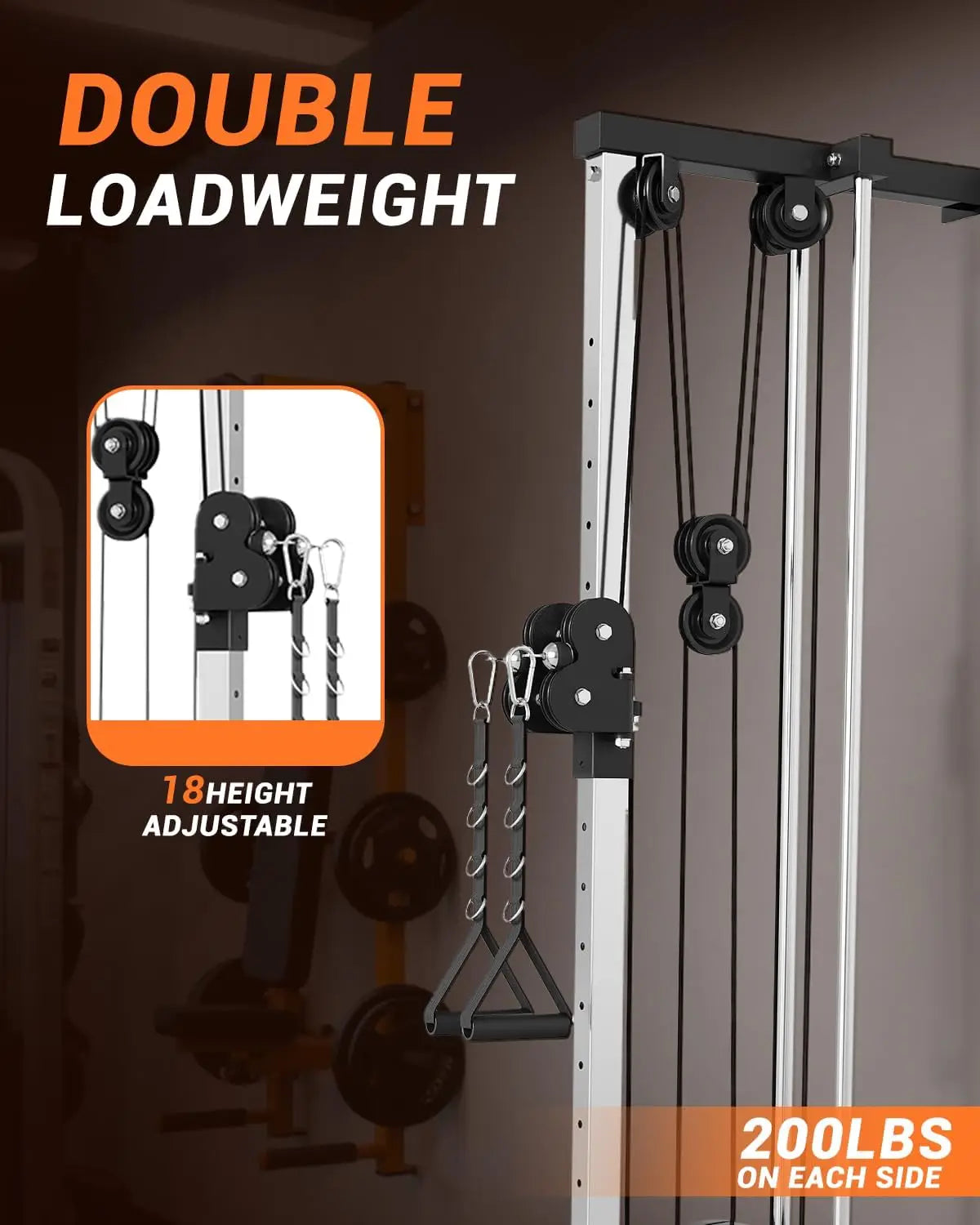 Wall Mount Cable Station Dual Pulley Cable Crossover Machine LAT Pulldown Bar and Foot Board for Home Gym Strength Training