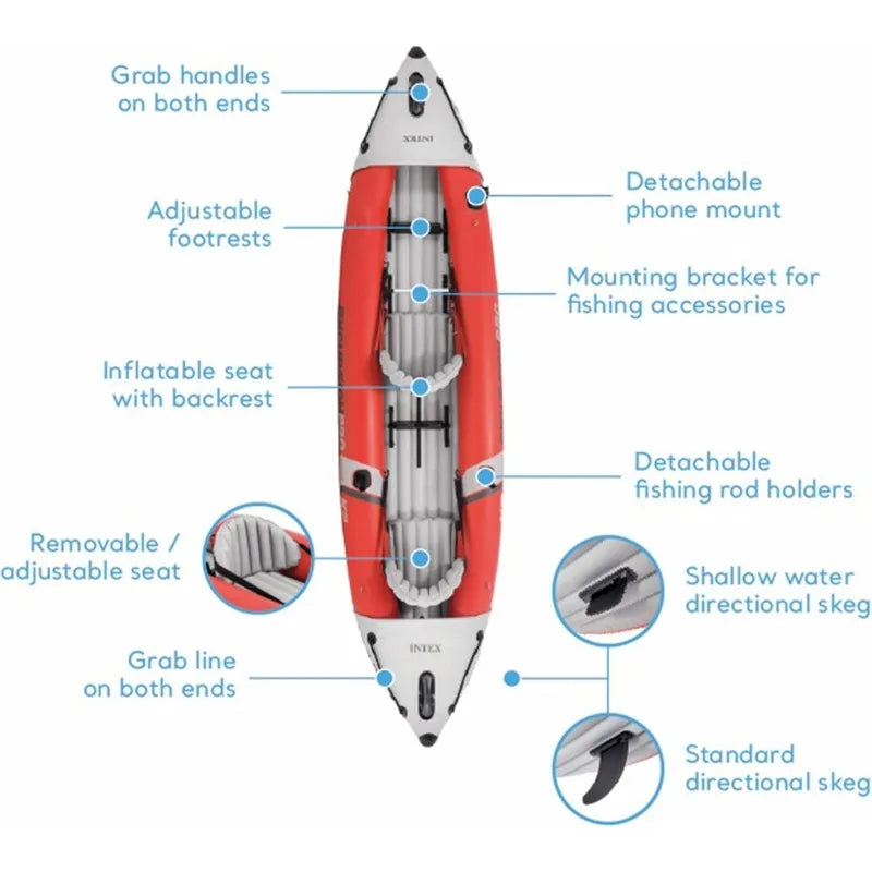 INTEX 68309EP Excursion Pro K2 Inflatable Kayak Set Includes Deluxe 86in Kayak Paddles and High Output Pump SuperTough PVC