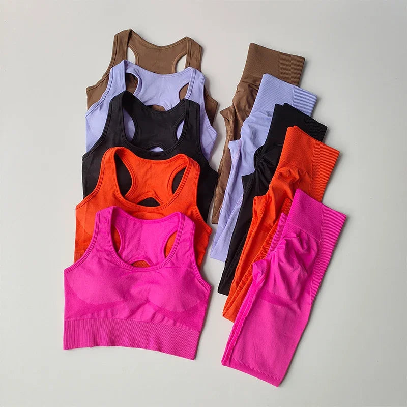 2PCS Sports Bra Women Set Professional Fitness Tank Top Bra Shockproof Running Leggings Yoga Suit Beautiful Back Bra Clothing