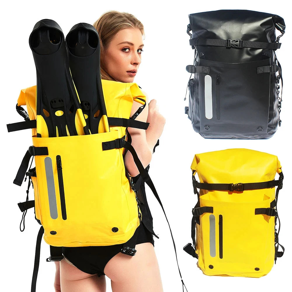 Waterproof Backpack Floating Dry Bag 30L Cushioned Back Hip Strap for Hiking Camping Kayaking Travel Diving Rafting
