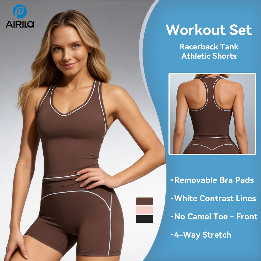 2‑Piece Yoga Set Racing Vest and Shorts with Removable Pads and 4‑Way Stretch Fitness Fabric