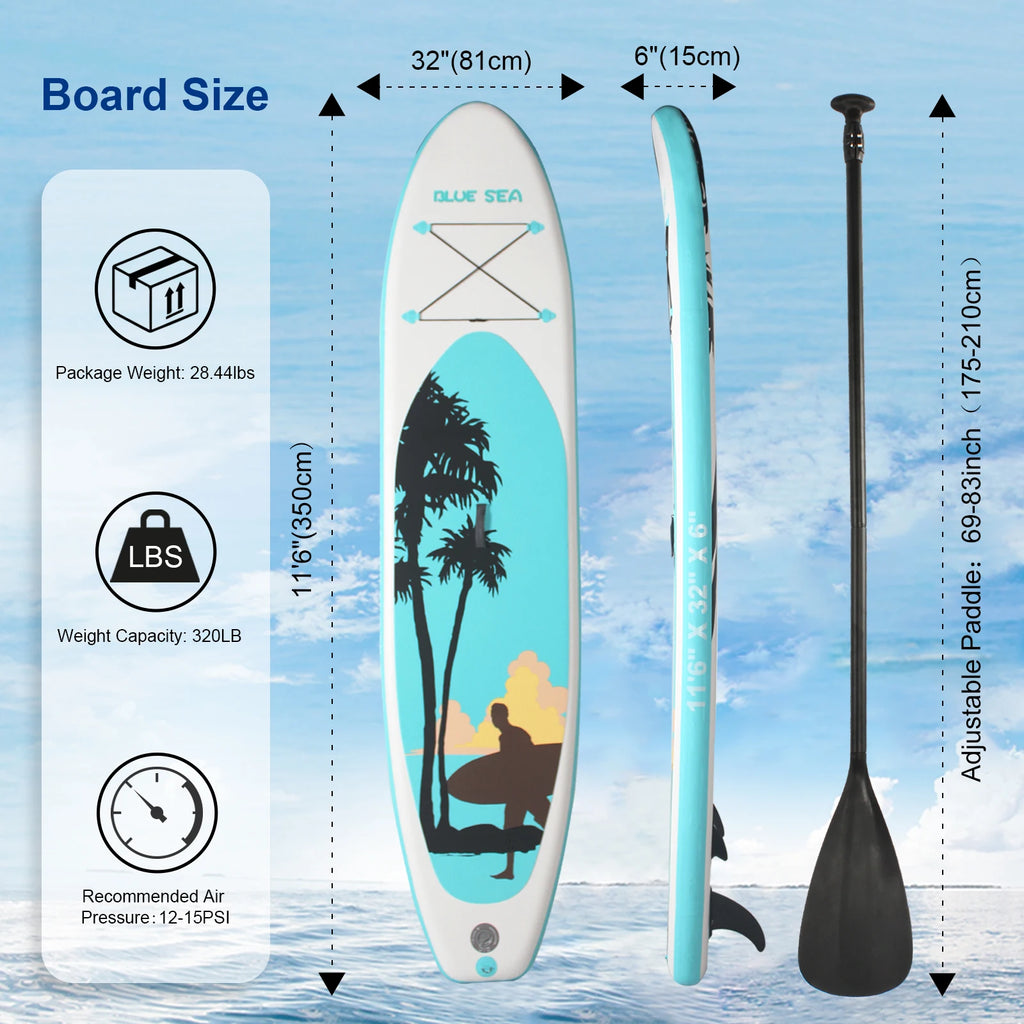 Portable Inflatable Stand Up Paddle Board, 10'6" × 32" × 6", Premium PVC, Full Kit for Adults and Youth