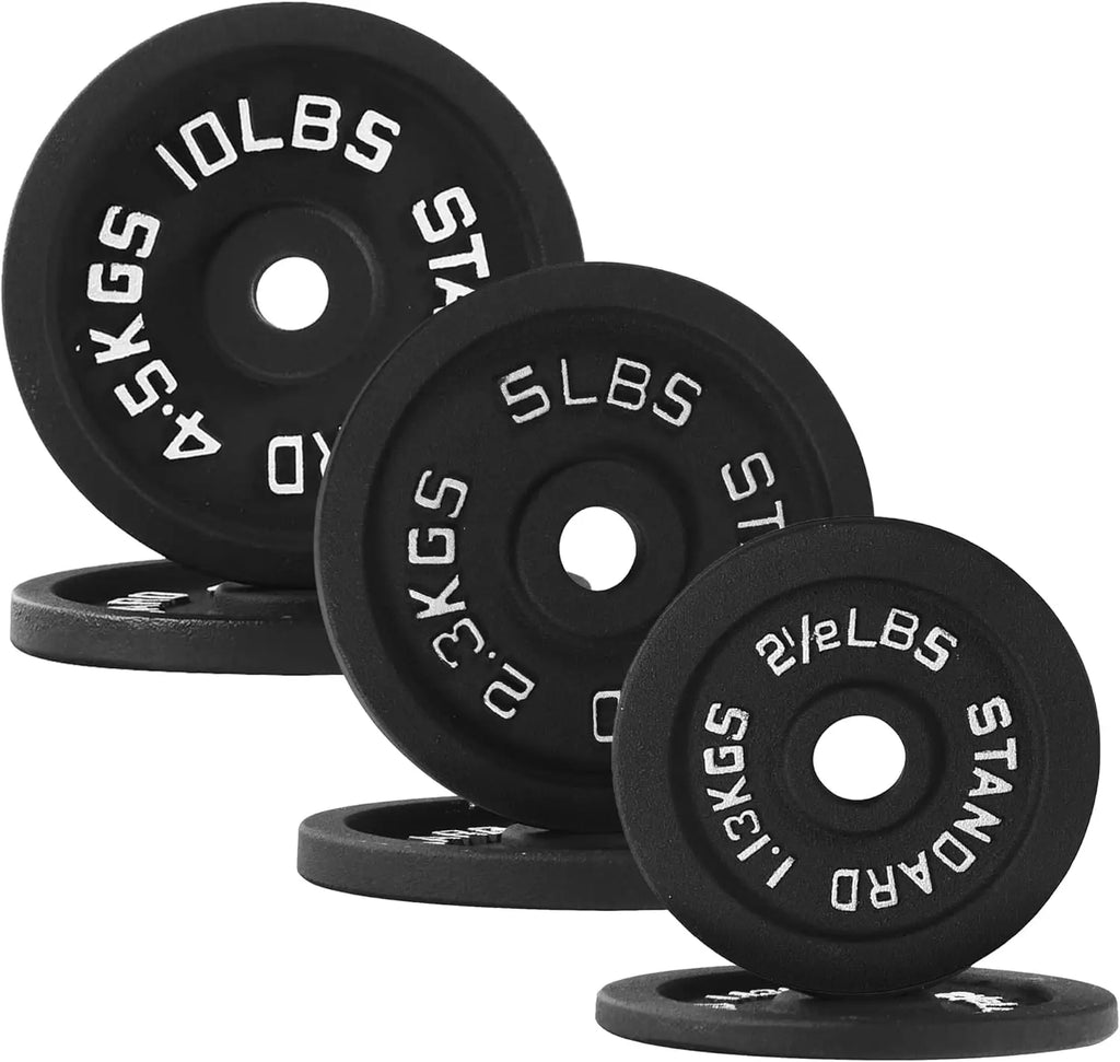 Standard 1 Inch Barbell Weight Plates 2.5 to 45 LB for Home Gym Strength Training with Deep Grip
