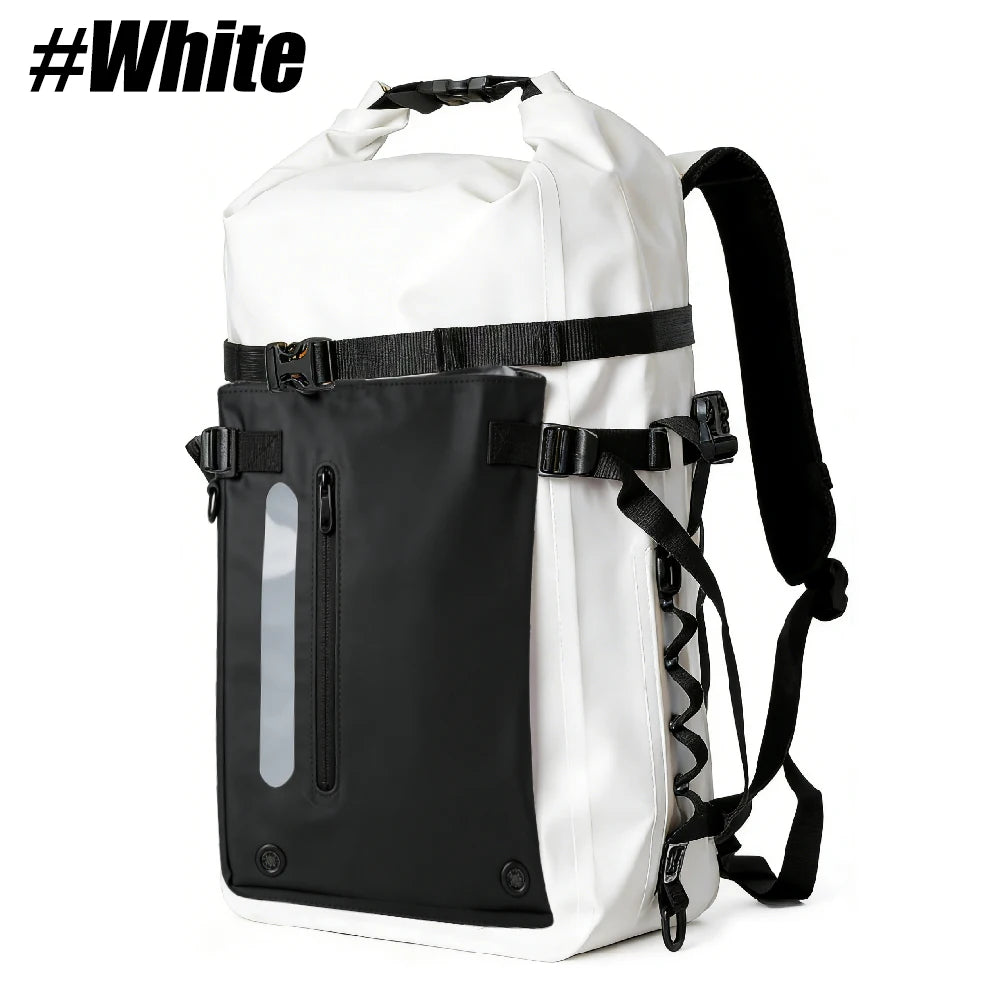 Waterproof Backpack Floating Dry Bag 30L Cushioned Back Hip Strap for Hiking Camping Kayaking Travel Diving Rafting