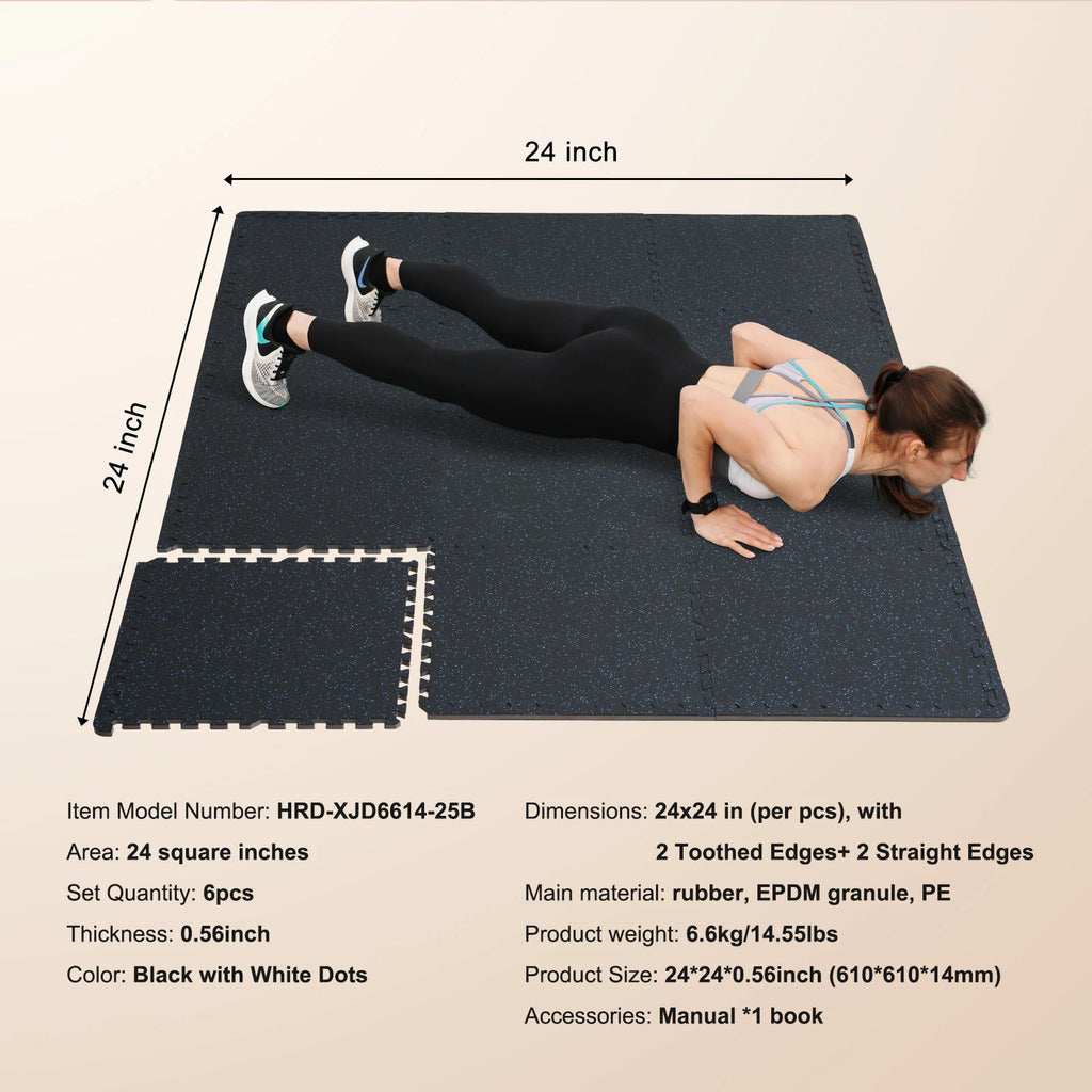 25 0.56 Inch Rubber Top Interlocking Tiles  with EVA Foam, Thick Floor Mats 24/48/100 sq.ft Coverage