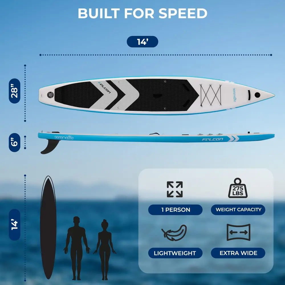 Inflatable Stand Up Paddle Board, 14' Racing Design with 28" Narrow Profile for Expert Paddlers, Non‑Slip EVA Deck Pad, Includes Premium Accessories