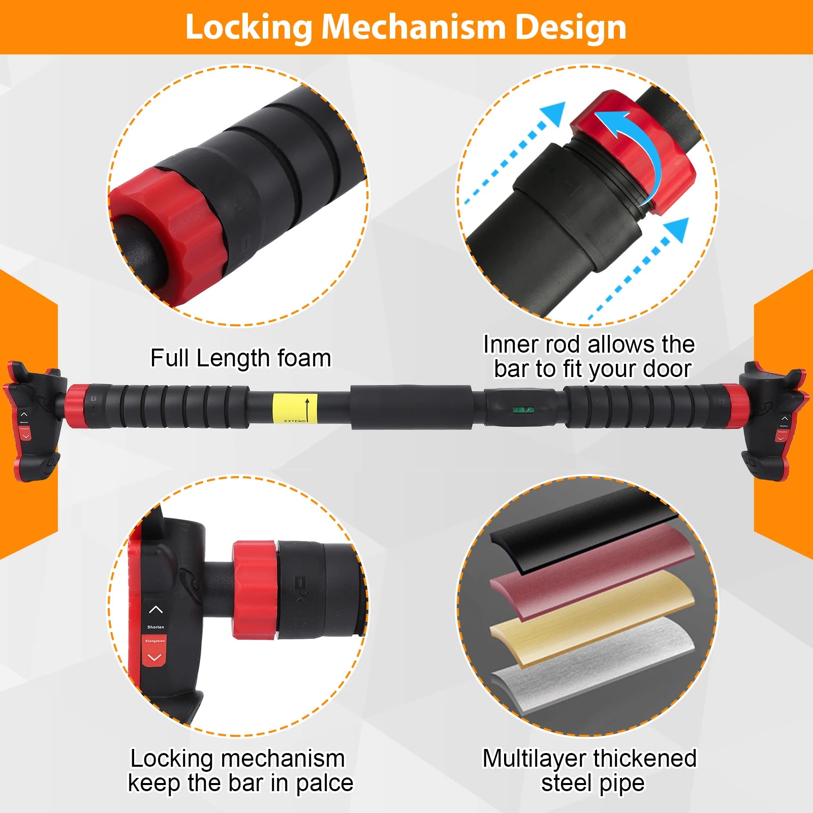 Pull Up Bar for Doorway Chin Up Bar with No Screws Wall Mount Non Slip Adjustable Pull Up Bar