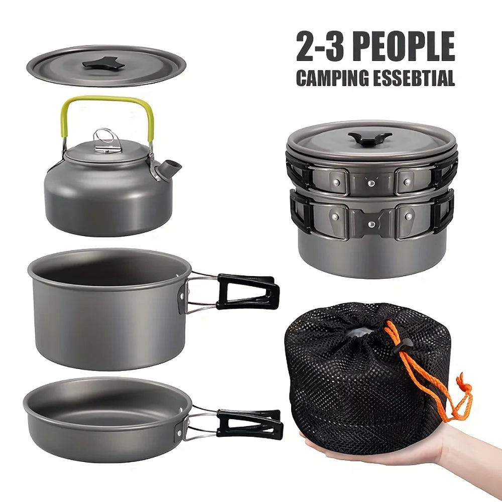 Outdoor Camping Cookware Set Aluminum Alloy Non Stick Pot Nested Pack Convenient to Carry