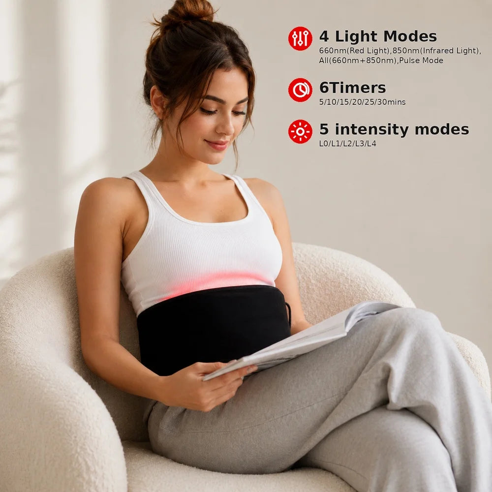 3‑in‑1 Red + Near‑Infrared Light Therapy Belt 105 LED Beads 660nm/850nm Adjustable Modes Full‑Body Relief Wrap with Timer and Dual Charging