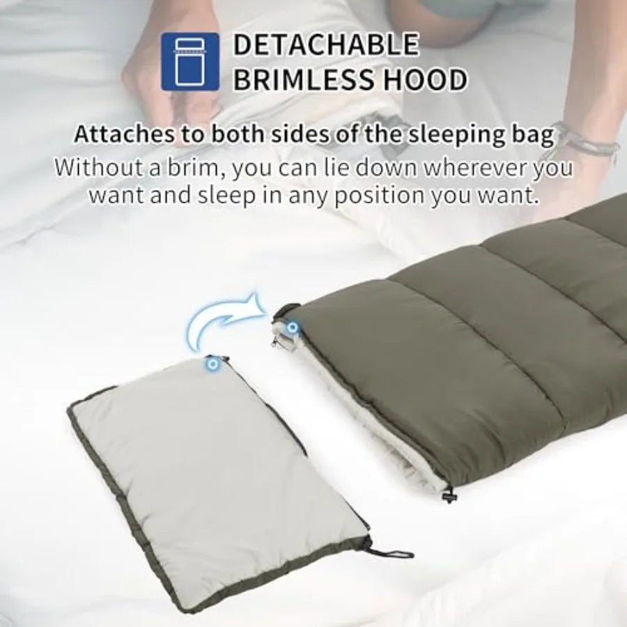 Camping Sleeping Bag for Adults, 36/54℉, Spliceable Double Sleeping Bag for 3 Seasons, Lightweight Waterproof Sleeping Bag for Cold‑Weather Camping and Outdoor Travel