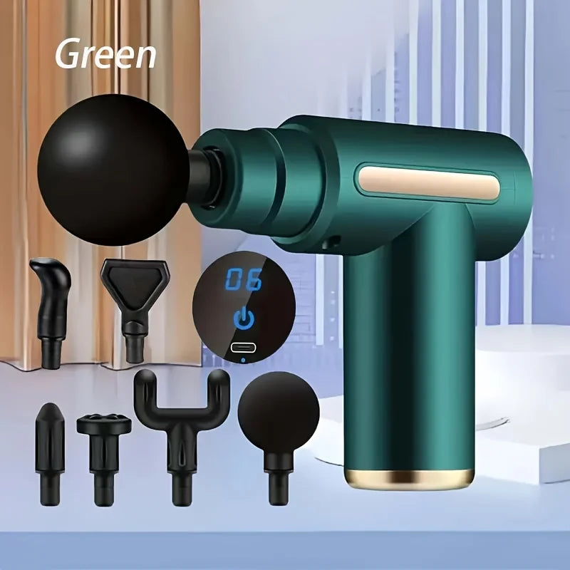 Fitness Hammer Compact Deep Tissue Massager – USB Rechargeable Fascia Gun with 4 Interchangeable Heads | Portable Muscle Massage Device for Pain Relief & Recovery