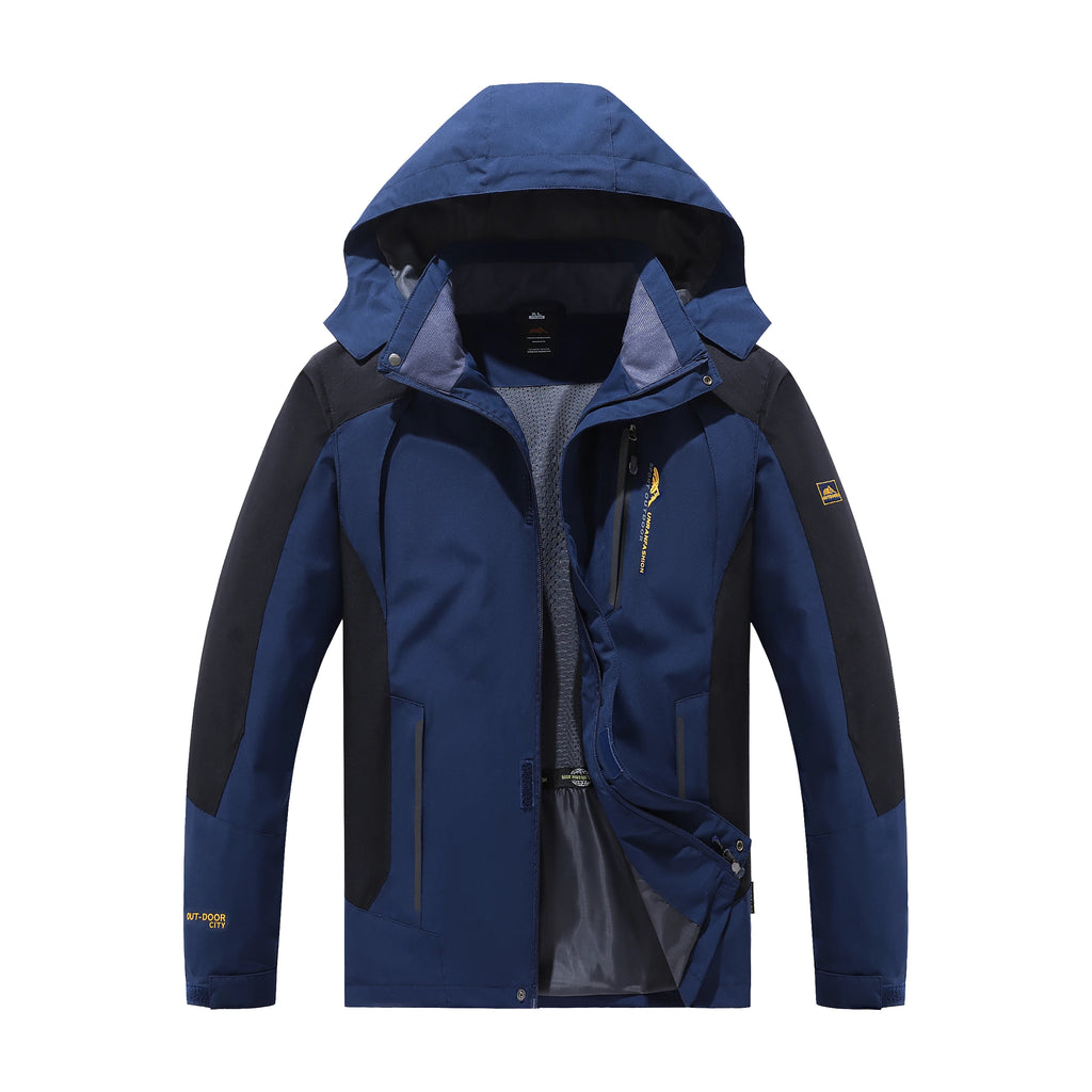 Men’s Spring Autumn Outdoor Water Repellent Jacket Windproof Wear Resistant Detachable Hood for Camping Fishing Mountaineering Hiking