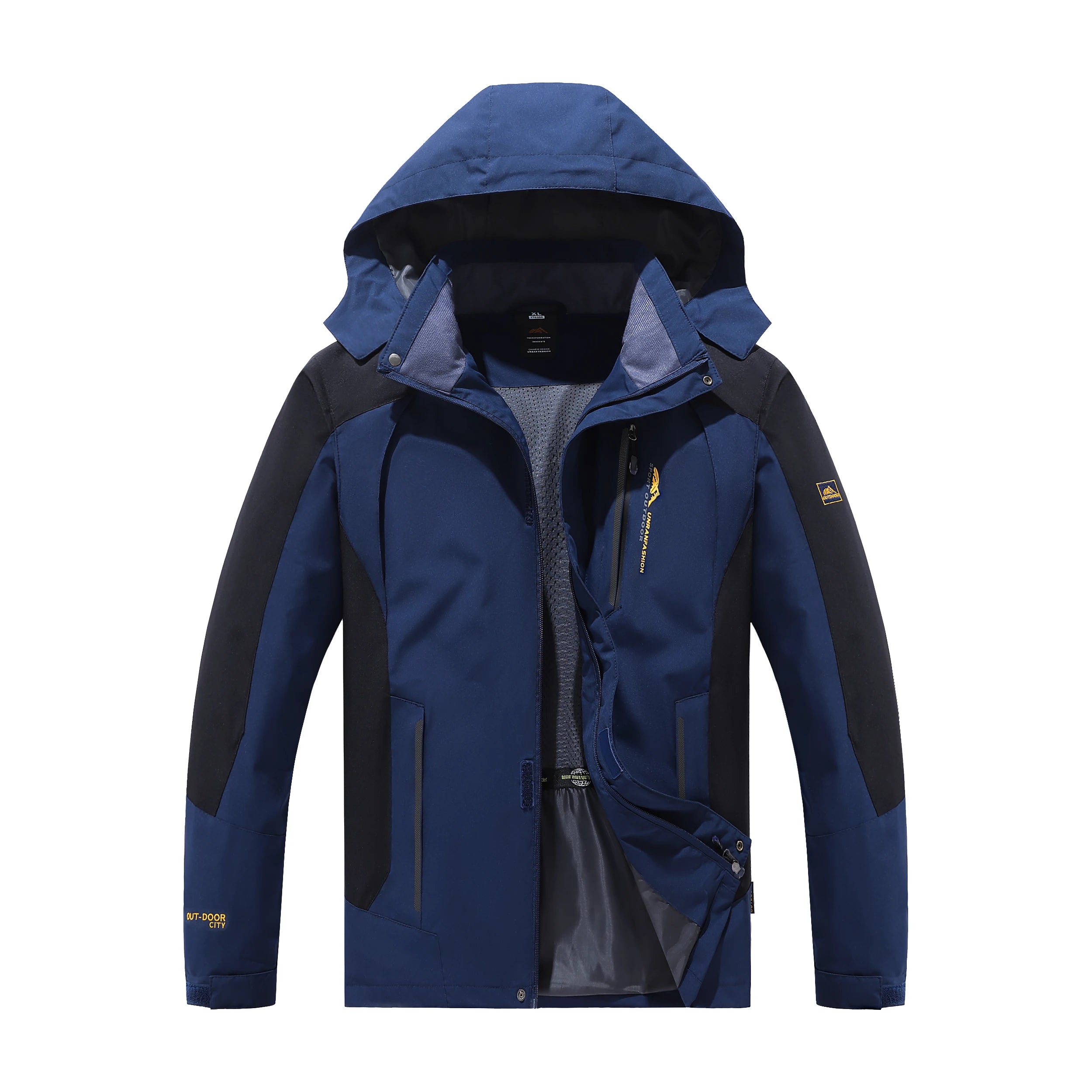 Men’s Spring Autumn Outdoor Water Repellent Jacket Windproof Wear Resistant Detachable Hood for Camping Fishing Mountaineering Hiking