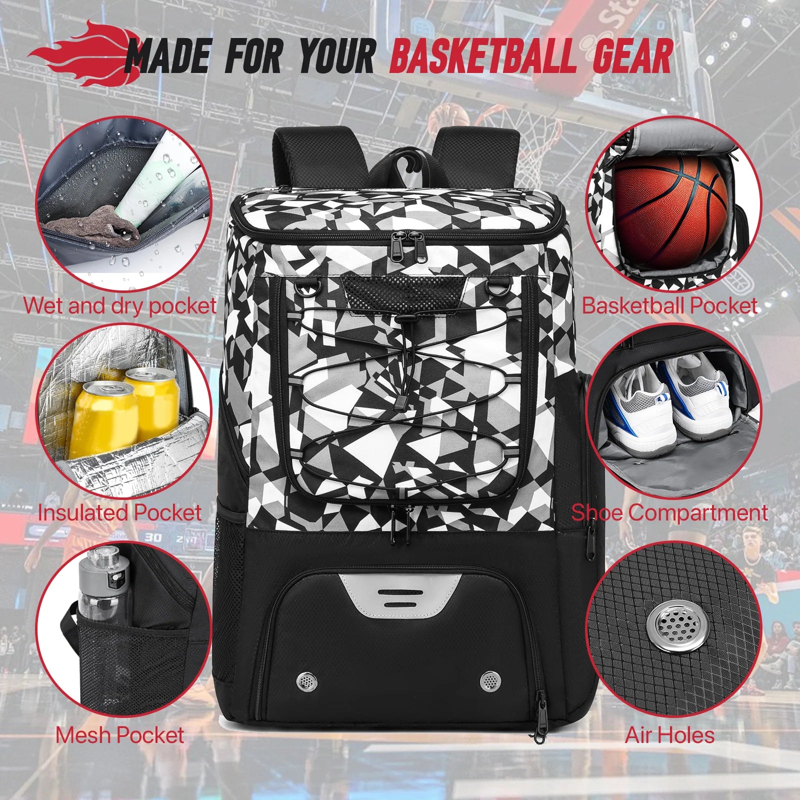Football Backpack Men Basketball Backpack Outdoor Soccer Storage Bag Training Sports Knapsack with Shoe Compartment