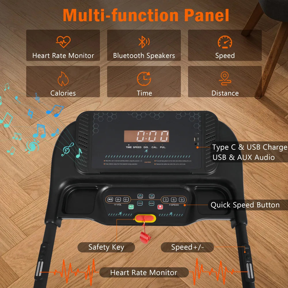 Incline Treadmill for Running and Walking 3.0 HP with 350 lb Capacity Hydraulic Auto Folding Type C and USB Charging up to 10MPH plus Bluetooth Speaker