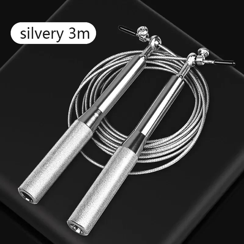 High Fast Speed Wire Jump Rope Black Adjustable Steel Rope with Aluminum Handles for Fitness