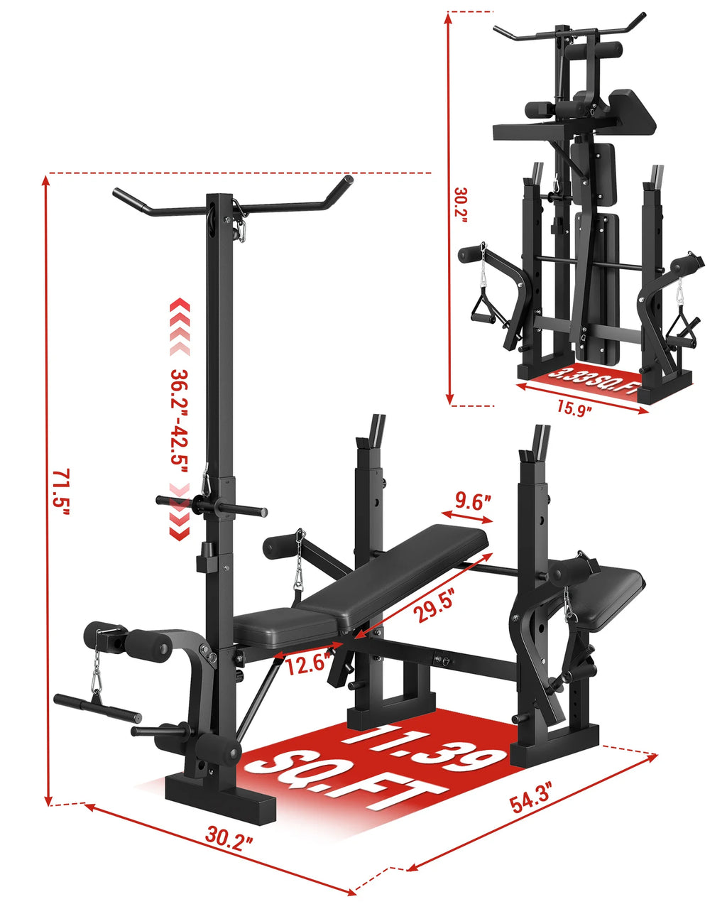 Adjustable 4 in 1 Weight Bench Set with Leg Developer Barbell Rack Butterfly Arm Preacher Foldable Workout Bench for Home Gym
