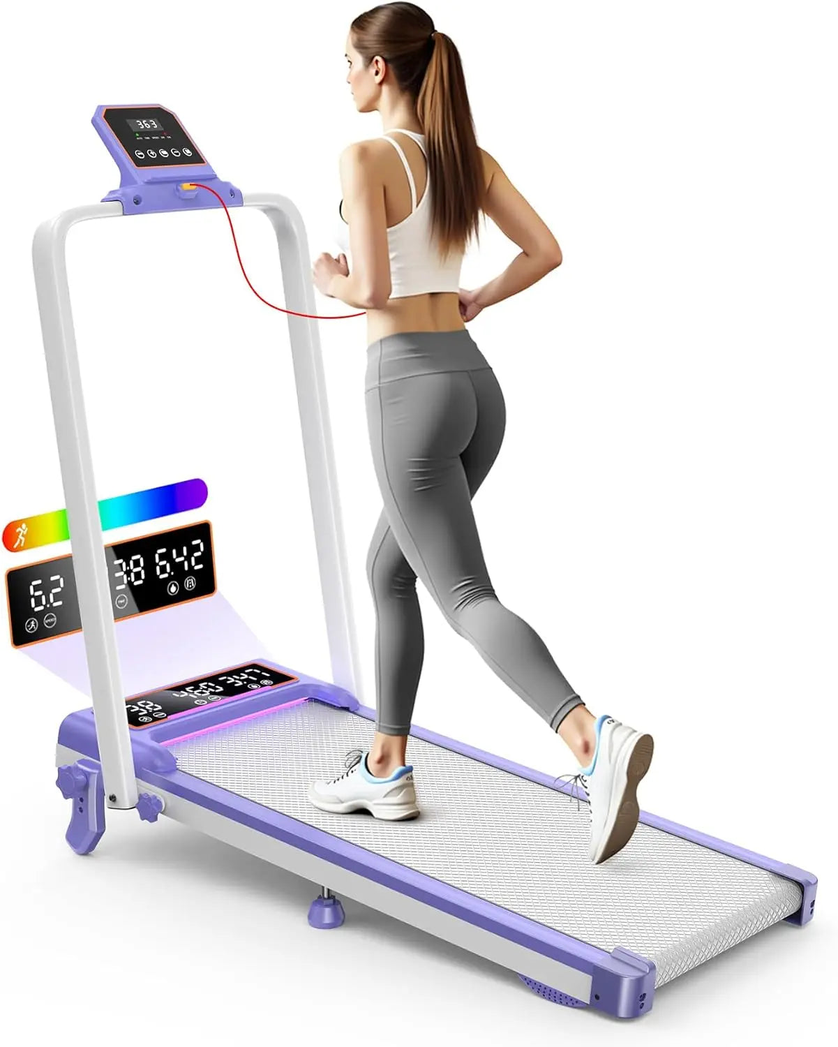 Folding Walking Pad with 15 Percent Incline, RGB Lighting, Dual‑Screen Display, 3.5HP Home Treadmill with 350 lb Capacity and Smart App Integration