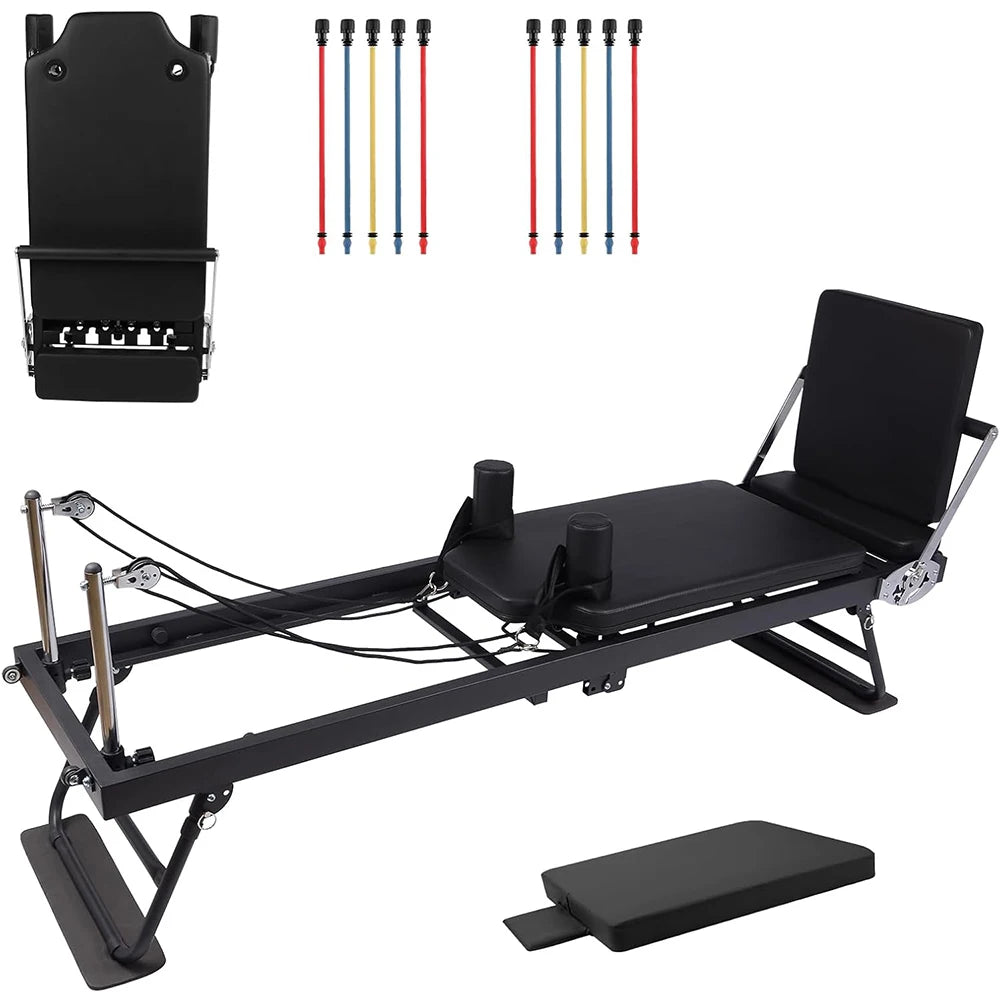 Foldable Reformer Pilates Machine – Adjustable Reformer Heights, Piano‑Wire Spring System & Jump Board for Home Pilates Training