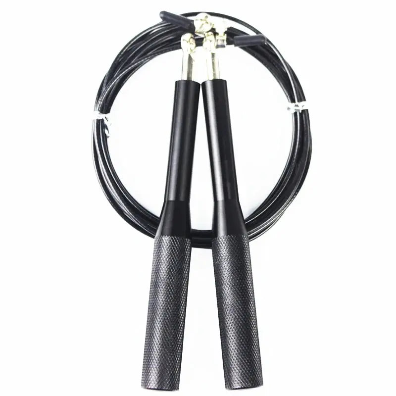 High Fast Speed Wire Jump Rope Black Adjustable Steel Rope with Aluminum Handles for Fitness