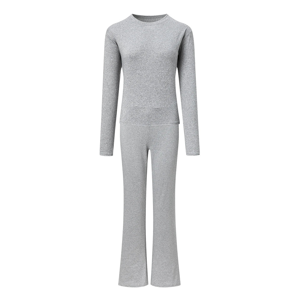 Autumn New Round Neck Short Fit Long Sleeve T Shirt Mildly Spicy Pants Casual Sports Yoga Two Piece Set Women’s Fashion