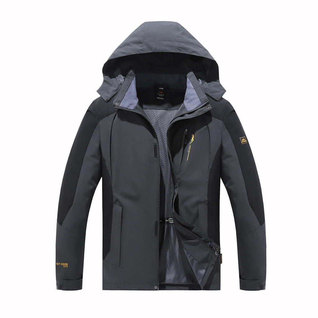 Men’s Spring Autumn Outdoor Water Repellent Jacket Windproof Wear Resistant Detachable Hood for Camping Fishing Mountaineering Hiking