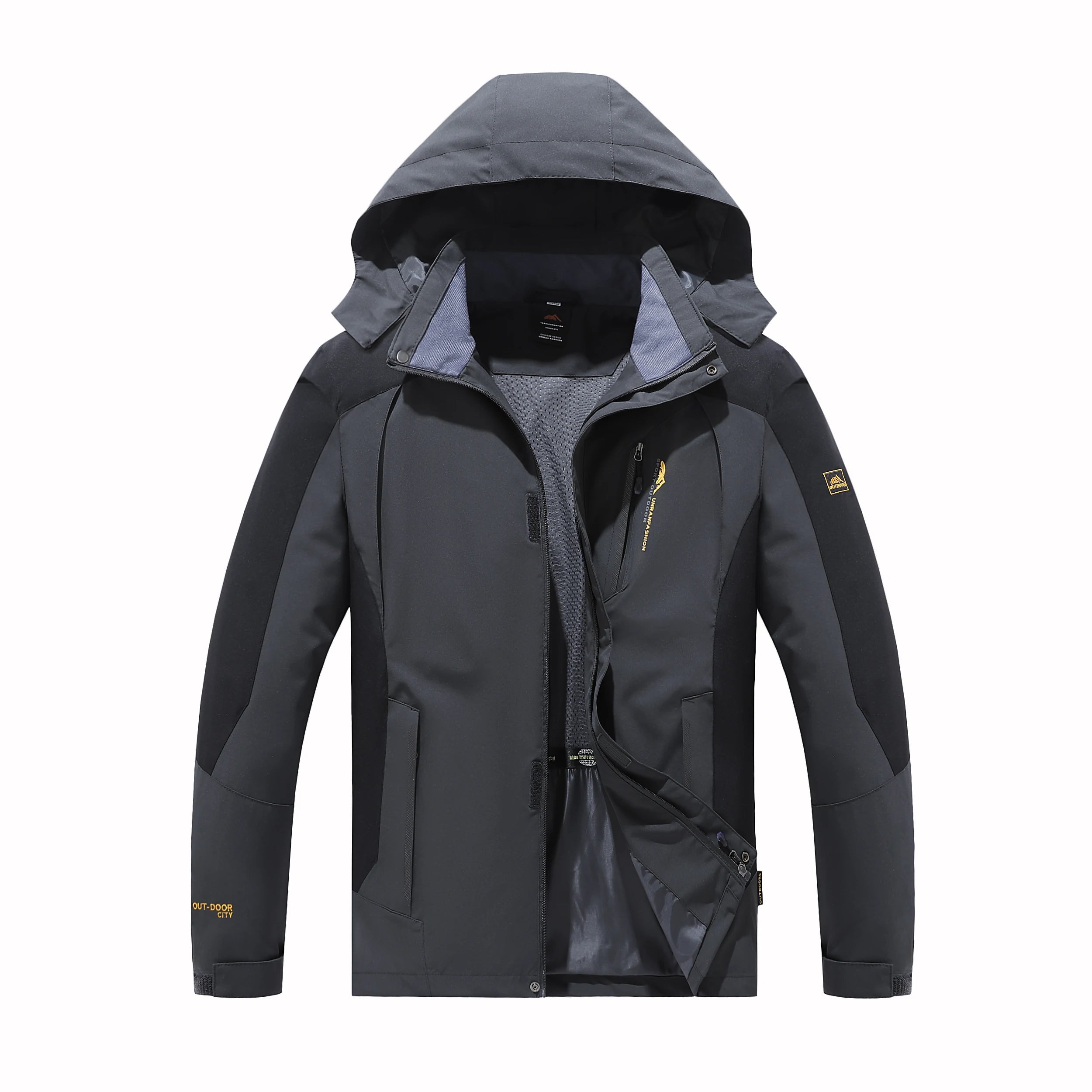 Men’s Spring Autumn Outdoor Water Repellent Jacket Windproof Wear Resistant Detachable Hood for Camping Fishing Mountaineering Hiking