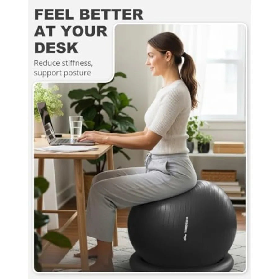 Office Desk Yoga Ball Chair – Blue Stability Ball Chair for Back Pain Relief, Core Strength, Posture Support & Stretching