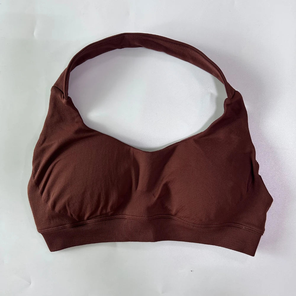 Women’s Yoga Bra Halter Neck Strap Open Back Medium Support Fitness Crop Top for Gym and Yoga