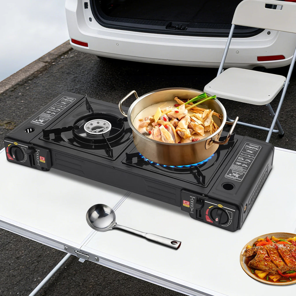2‑Burner Portable Camping Stove 2500W Each Gas Grill Stove with Carry Case Butane/LPG Compatible
