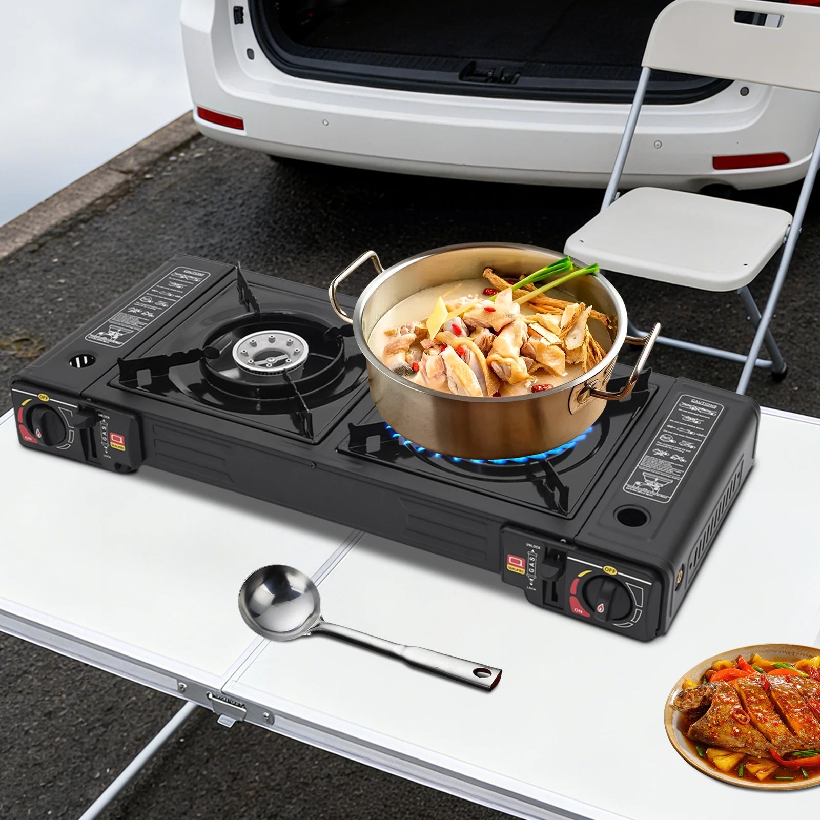 2‑Burner Portable Camping Stove 2500W Each Gas Grill Stove with Carry Case Butane/LPG Compatible
